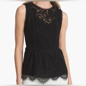 White house black market black sleeveless lace top fringe size 6 back zip